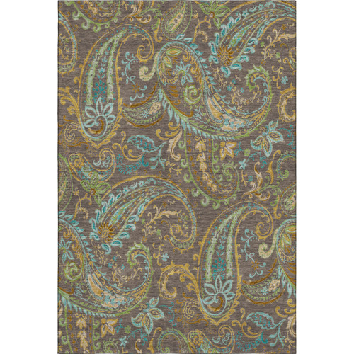 9' X 12' Chocolate Blue And Green Paisley Washable Area Rug With UV Protection - 880024523149