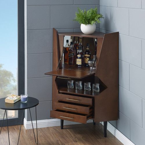 Cosmo Brown and Black Corner Bar Cabinet - 808230099937