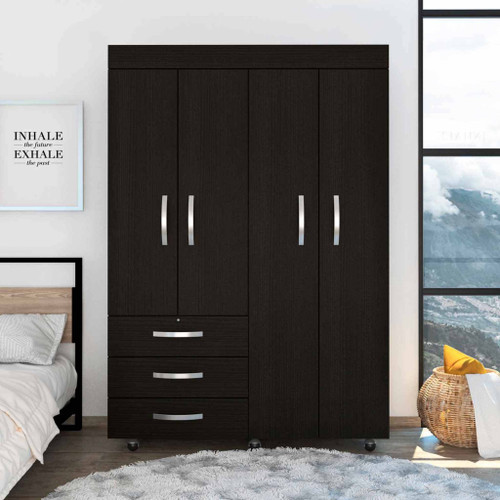 Black Tall Four Door Closet Wardrobe - 808230120327