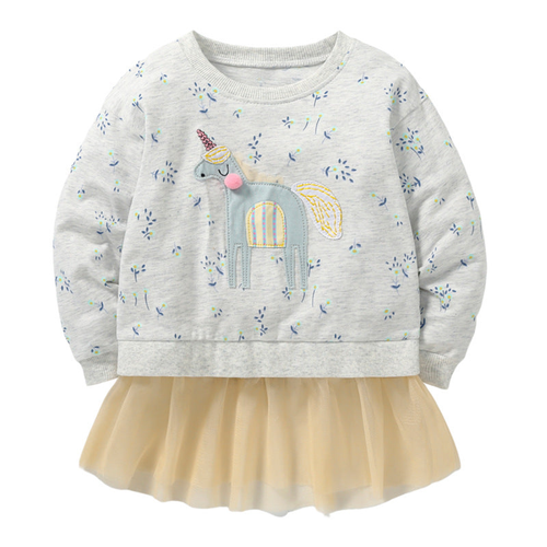 Baby Girl Unicorn & Floral Pattern Mesh Patchwork Design Hoodie - 643491101643