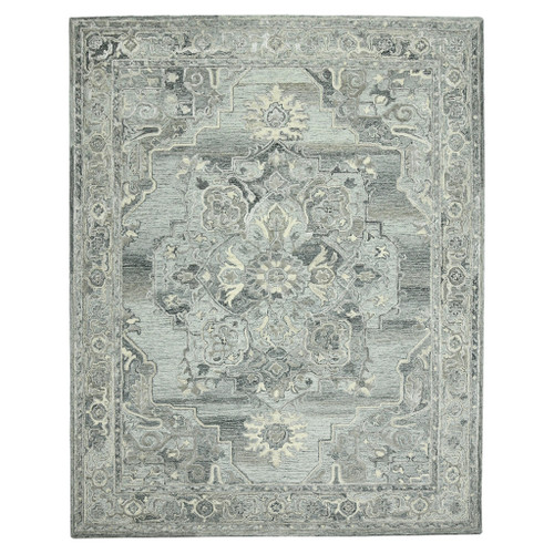 9' X 13' Gray Ivory And Light Blue Wool Oriental Hand Tufted Area Rug - 880016598506