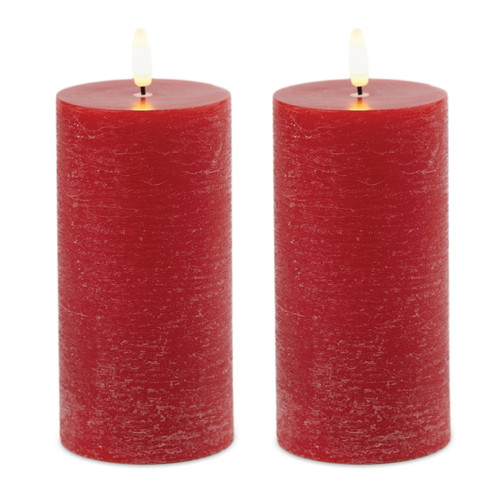 Set of Two Red Unscented Candle Flameless Pillar Candles - 880024857824