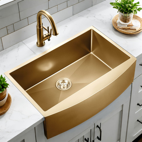 10" X 33" Gold Stainless Steel Undermount Kitchen Sink - 880016603156