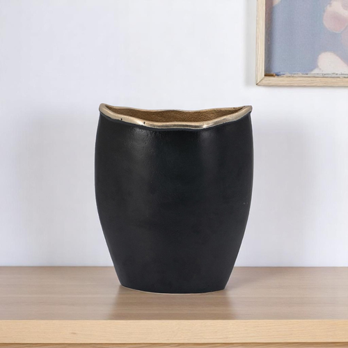 10" Black And Gold Cast Aluminum Oval Table Vase - 880016572377