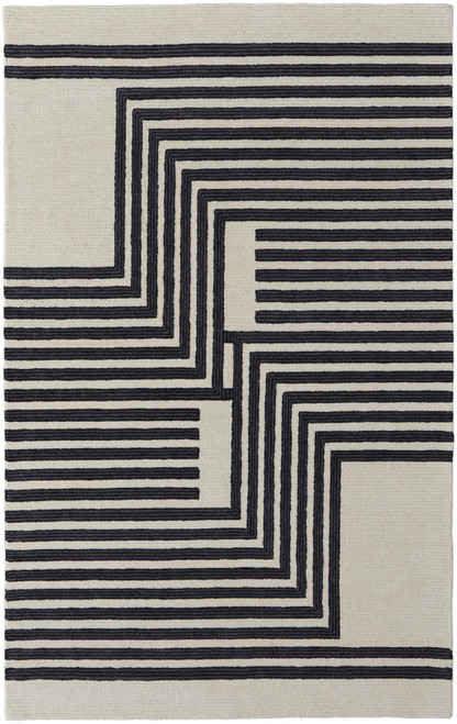 9' X 12' Gray And Black Wool Abstract Geometric Hand Tufted Area Rug