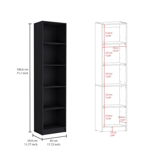 71" Black Five Tier Bookcase with Four doors - 606114833581