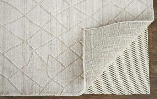 9' X 12' Ivory And Gray Striped Hand Woven Area Rug - 606114139270