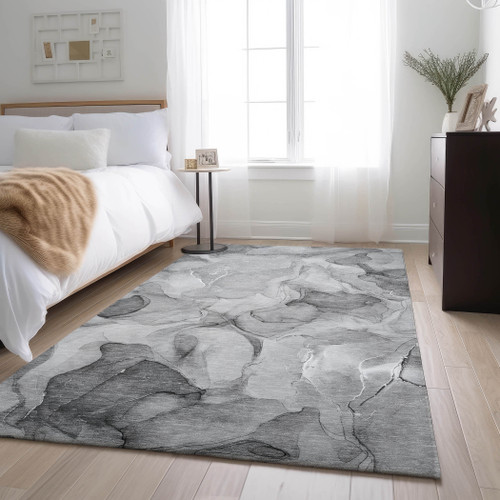 9' X 12' Gray And Ivory Abstract Washable Area Rug With UV Protection - 880016701968