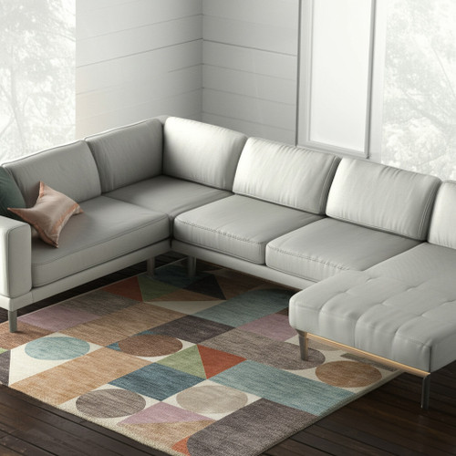 9' X 12' Ivory Brown And Blue Checkered Area Rug - 880016668209