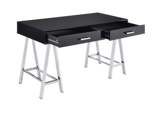 54" Black and Silver Writing Desk With Two Drawers - 606114864417