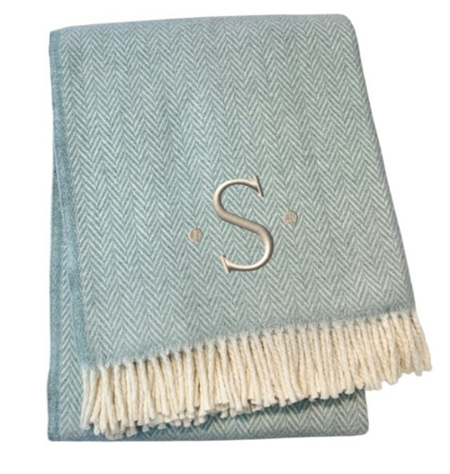 Herringbone Cotton Blend S Initial Throw Blanket with Tassels And Embroidery - 880016481310