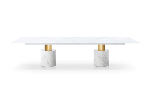 180" White and Gold Marble and Steel Double Pedestal Base Dining Table - 880024759760