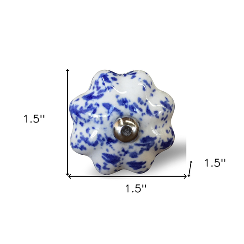 Set of Eight Blue And White Ceramic And Metal Drawer Pull Knobs - 608219036249