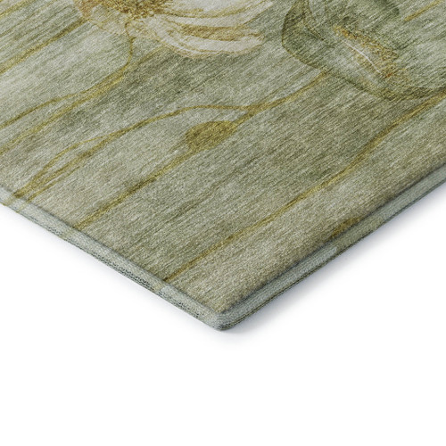 8' X 10' Sage Gold And Ivory Floral Washable Area Rug With UV Protection - 880024707587