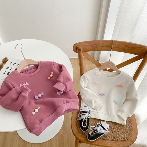 Baby Girl 3D Candy Patch Pattern Long Sleeves O-Neck Sweet Hoodies - 643491120002