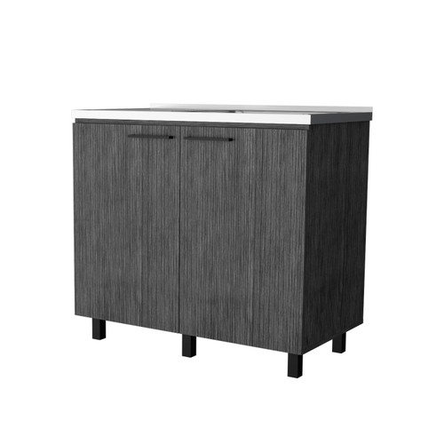 35" X 39" Gray And Silver Stainless Steel and Wood Utility Cabinet With Sink - 880016448528