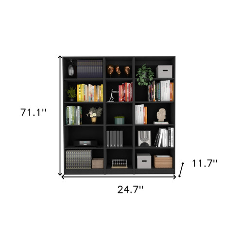 71" Black Five Tier Bookcase - 606114850151