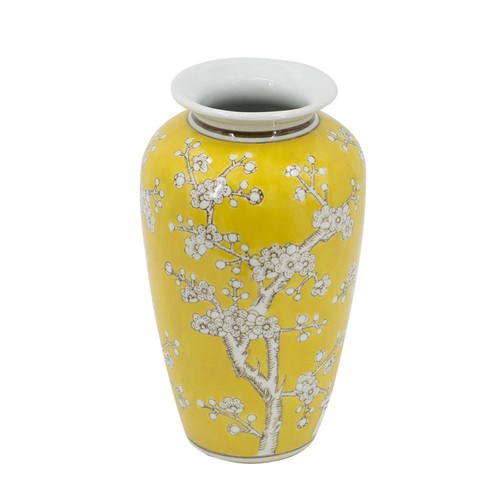 11" White And Yellow Floral Porcelain Urn Table Vase - 880024517261