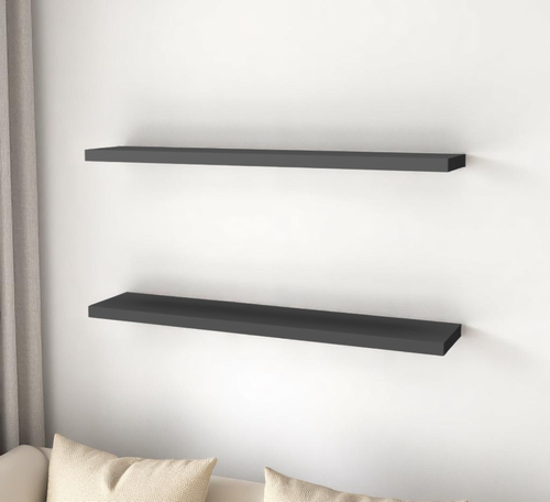 Set Of Two Dark Wood Wall Mounted Floating Shelves - 880016584752
