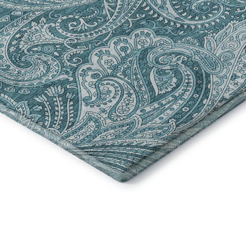 8' X 10' Turquoise And Ivory Paisley Washable Area Rug With UV Protection - 880024886756