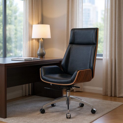 Black Rosewood and Silver Adjustable Height Swivel Rolling Executive Office Chair - 880016677164