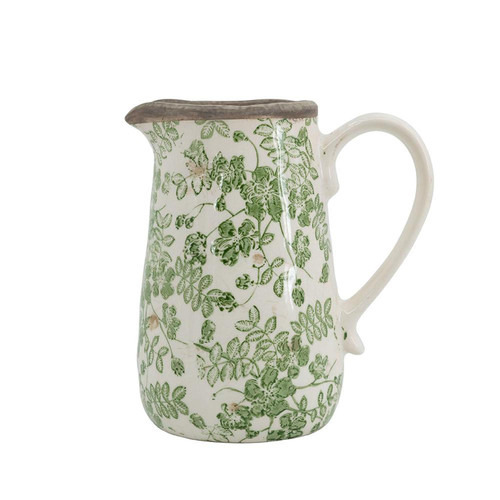 7" Green And White Leaf Ceramic Round Jug Vase - 880024849607