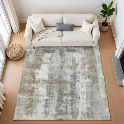 8' X 10' Beige Gray And Ivory Abstract Washable Area Rug With UV Protection - 880024842998