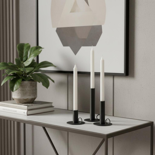 Set of Three Black Geometric Metal Tabletop Taper Candlesticks - 880024586199