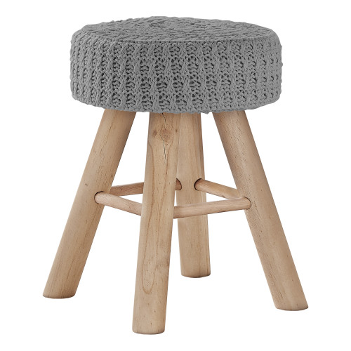 12" Gray Cotton Blend And Natural Round Ottoman - 606114765950