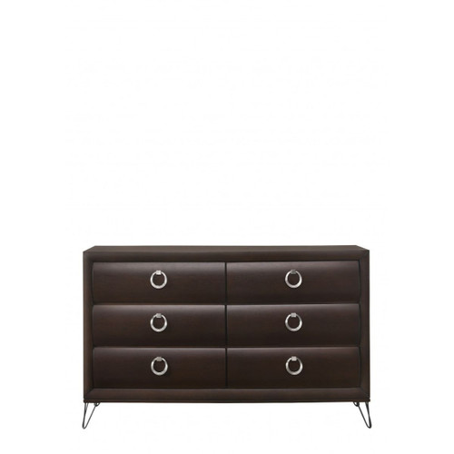 63" Dark Merlot Manufactured Wood Six Drawer Double Dresser - 606114153283