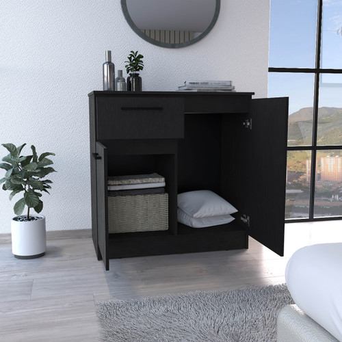 37" Black Wood Two Door Single Drawer Combo Dresser