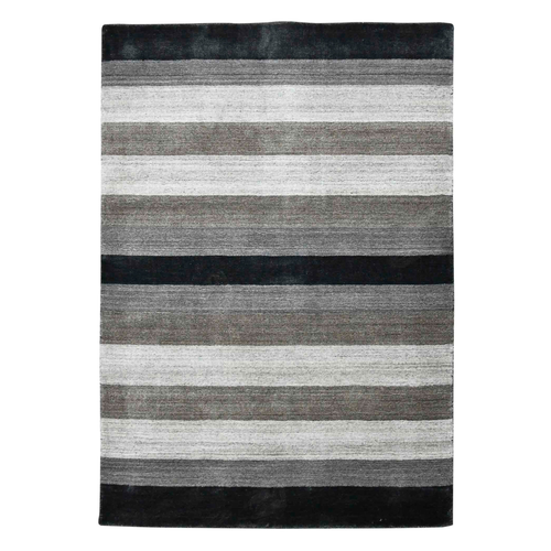 10' X 14' Black And Gray Wool Striped Hand Woven Area Rug - 880016786019