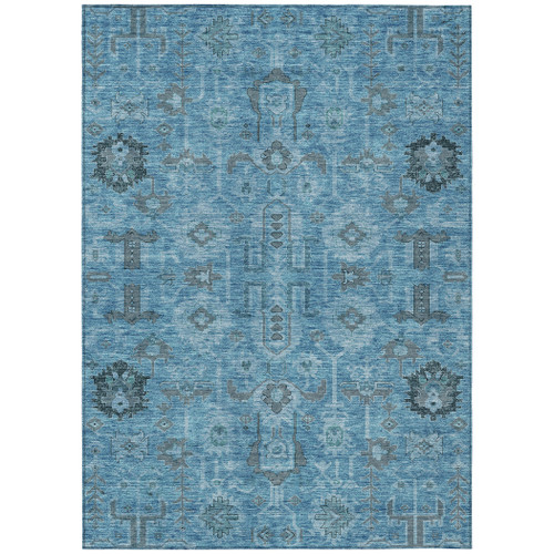 9' X 12' Sky Blue And Gray Oriental Washable Indoor Outdoor Area Rug - 608219132170
