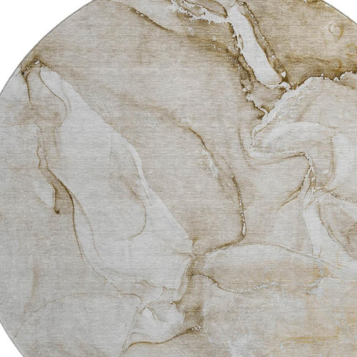 8' Brown And Ivory Abstract Washable Round Rug With UV Protection - 880024851105