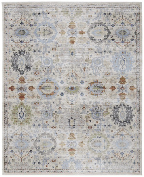 9' X 13' Ivory Red and Blue Floral Power Loom Area Rug - 608219217785