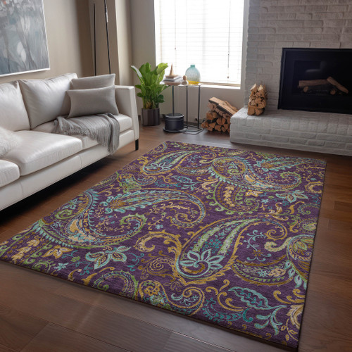 8' X 10' Purple Green And Blue Paisley Washable Area Rug With UV Protection - 880024918914