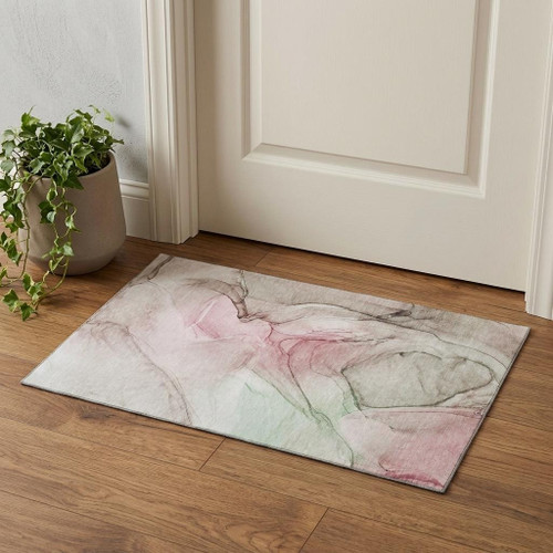 3' X 5' Blush And Ivory Abstract Washable Area Rug With UV Protection - 880024710907