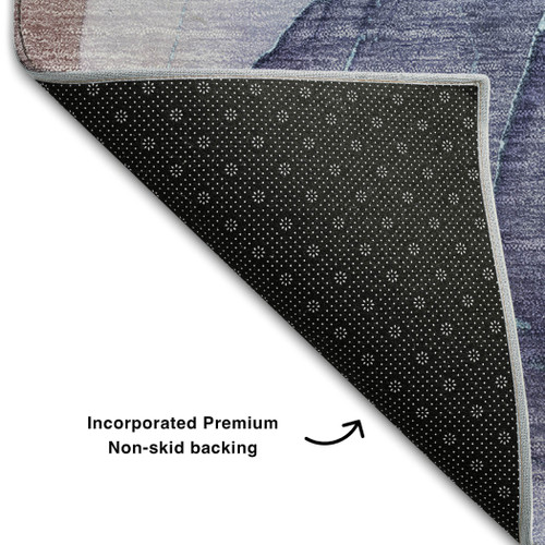 3' X 5' Navy Blue Purple And Gray Abstract Washable Area Rug With UV Protection - 880024832982