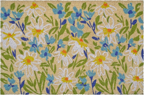 24" X 36" Brown Light Blue And Green Floral Outdoor Coir Door Mat - 880016392067