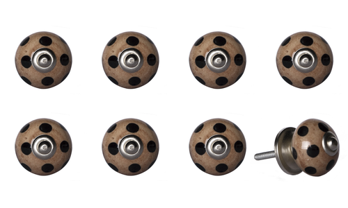 Set of Eight Brown And Black Ceramic And Metal Drawer Pull Knobs - 608219199364