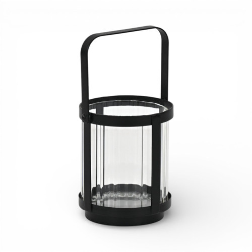 5" Clear And Black Glass And Metal Tabletop Lantern Candle Holder - 880024915180