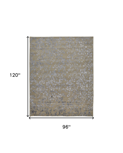 8' X 10' Tan Silver And Gray Wool Floral Tufted Handmade Area Rug