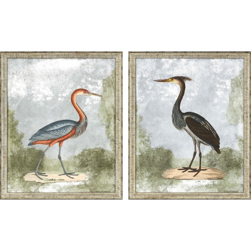 Set Of Two Cranes II Silver Framed Print Wall Art - 606114917502