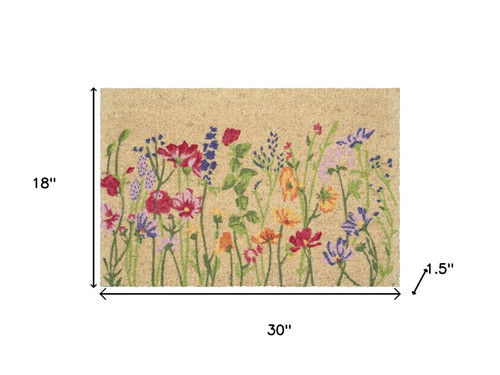 18" X 30" Brown Green And Purple Floral Outdoor Coir Door Mat - 880024822891