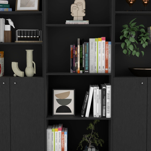71" Black Five Tier Bookcase with Four doors - 606114850274