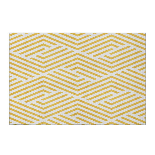 5' X 8' Yellow And Ivory Geometric Washable Area Rug With UV Protection - 880016822151