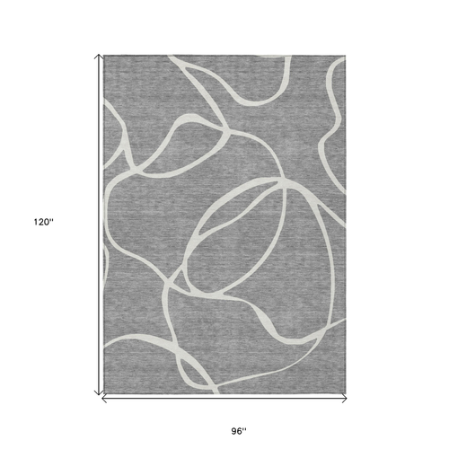8' X 10' Gray And Ivory Abstract Washable Indoor Outdoor Area Rug - 608219242251