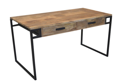60" Natural and Black Solid Wood Writing Desk With Two Drawers - 606114741794