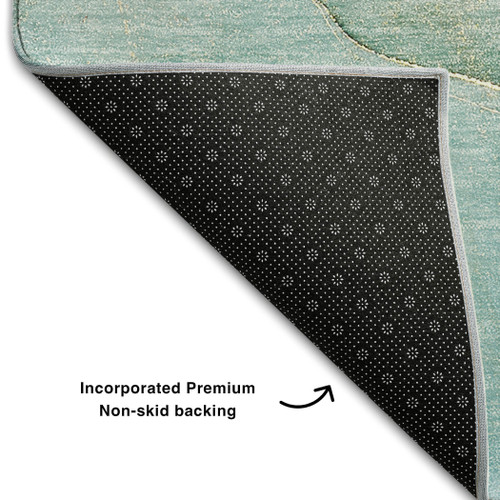 3' X 5' Green And Ivory Abstract Washable Area Rug With UV Protection - 880024990286
