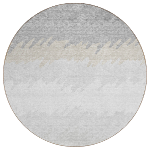 8' Silver Gray And Beige Round Striped Washable Indoor Outdoor Area Rug - 608219221171
